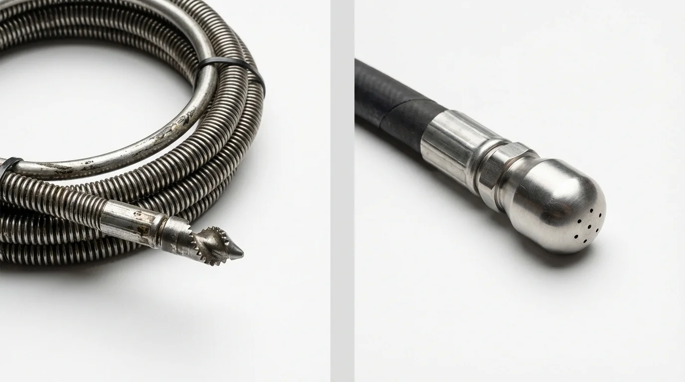 Drain snake cable and hydro jetting nozzle used for drain cleaning in Natalia, TX