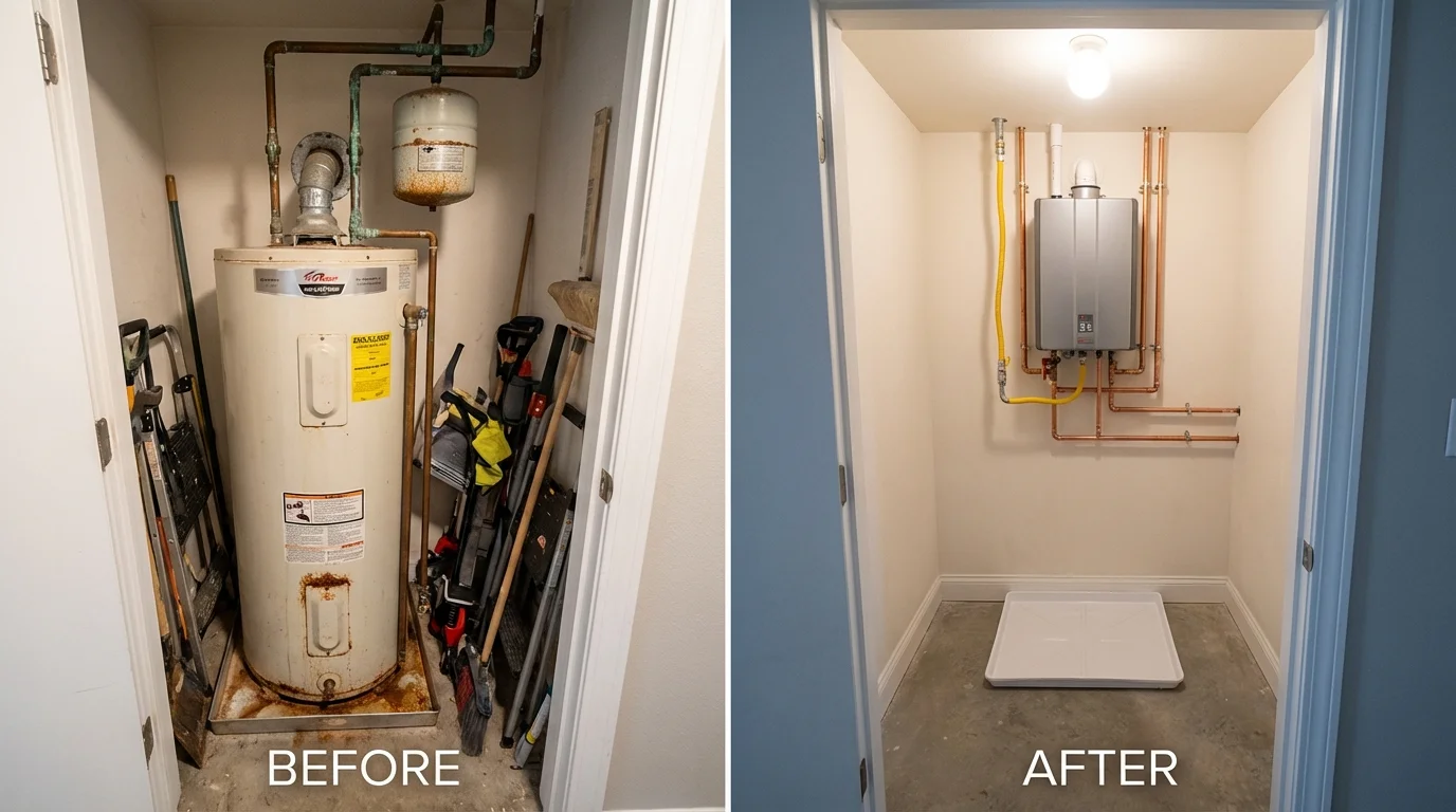 Tank water heater versus wall-mounted tankless unit comparison for Natalia, TX homeowners