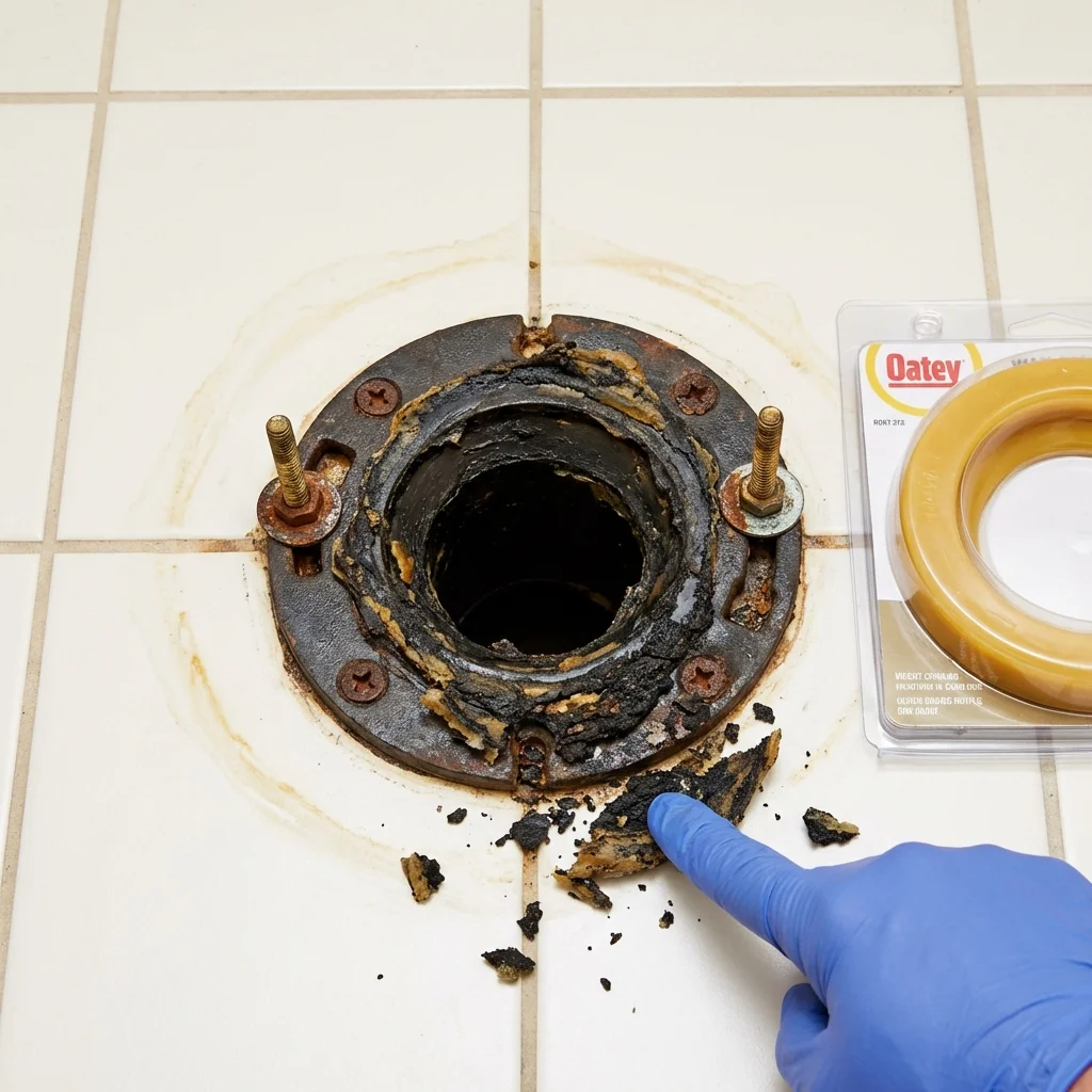 Failed wax ring showing water seepage at the base of a toilet in a Natalia, TX home